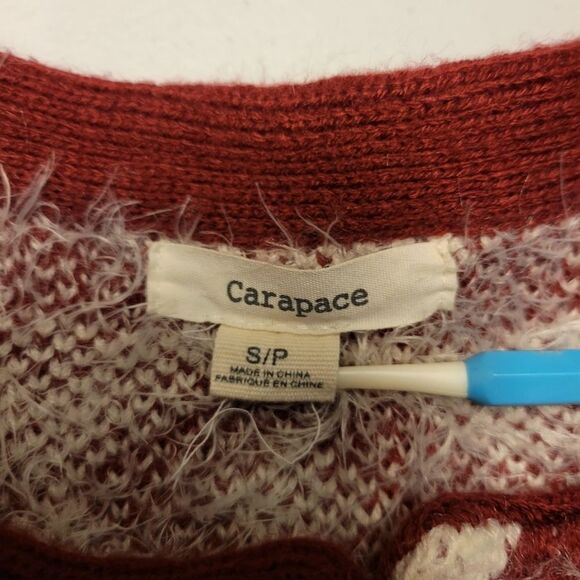 Carapace Longline Cardigan Maroon and White Geometric Aztec Pattern Women's S - Picture 8 of 12